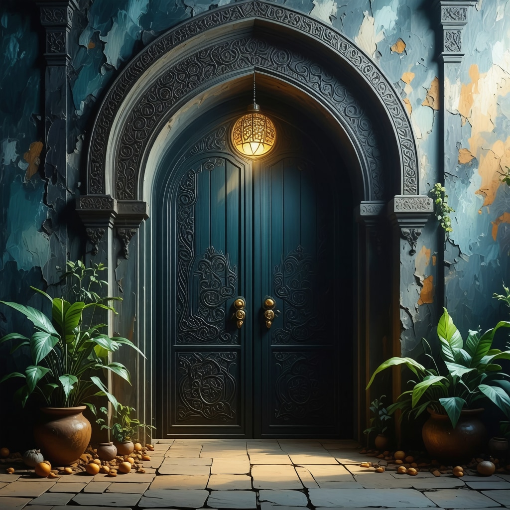 An ornate Islamic door representing spiritual transformation and awakening in dream interpretation