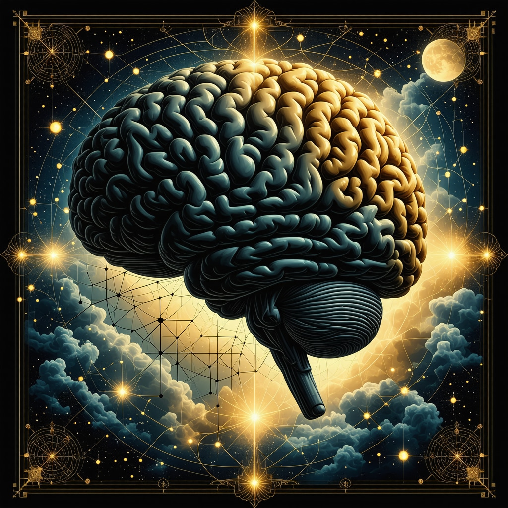 Illustration combining Islamic calligraphy and brain imagery symbolizing dream interpretation and neuroscience