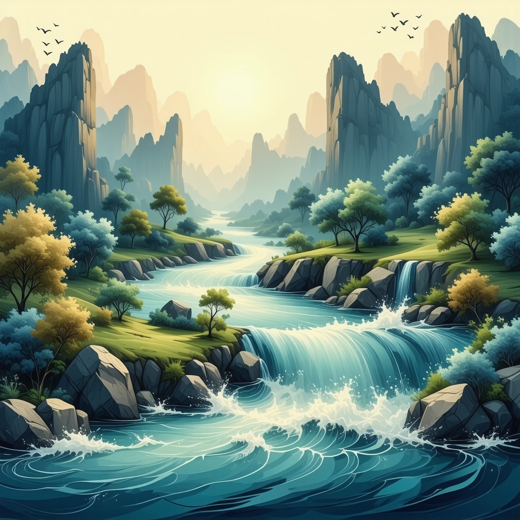 Artistic depiction of a flowing river symbolizing spiritual journey in Islamic mysticism
