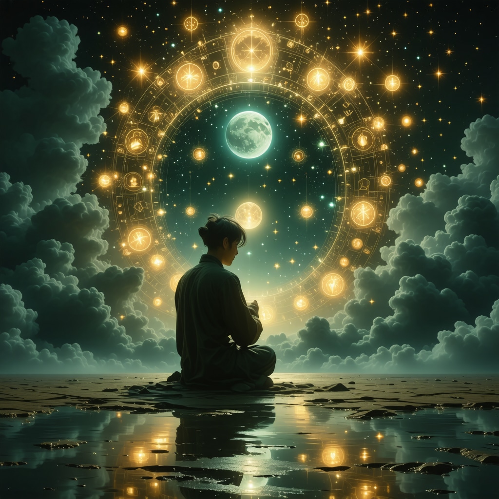 A person deeply thinking about symbols in dreams with a spiritual ambiance.