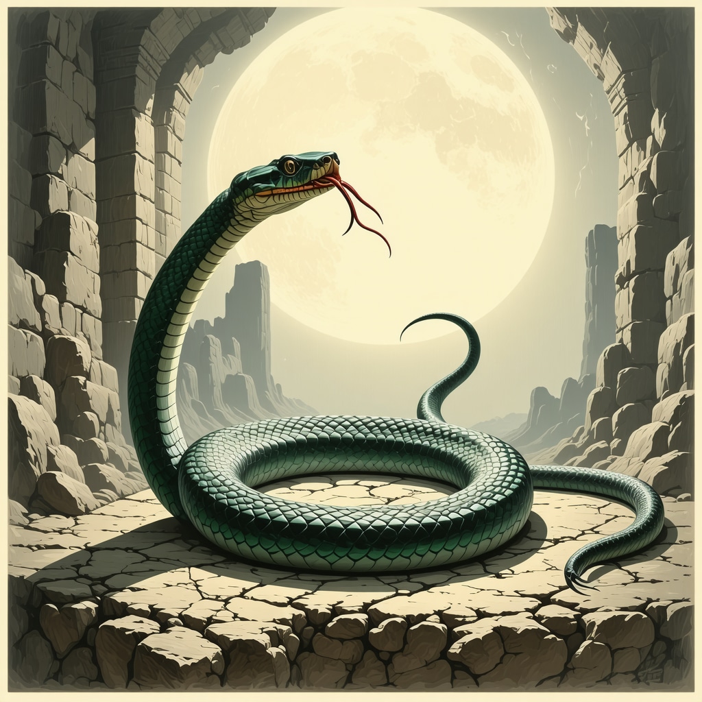 Symbolic Islamic dream scene with a snake or serpent.