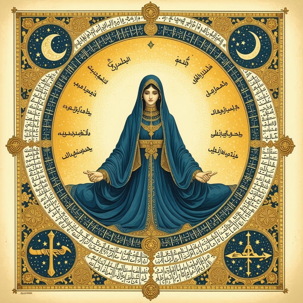 Intricate Islamic manuscript illustrating the symbolism of a sister in dream interpretation with Arabic calligraphy