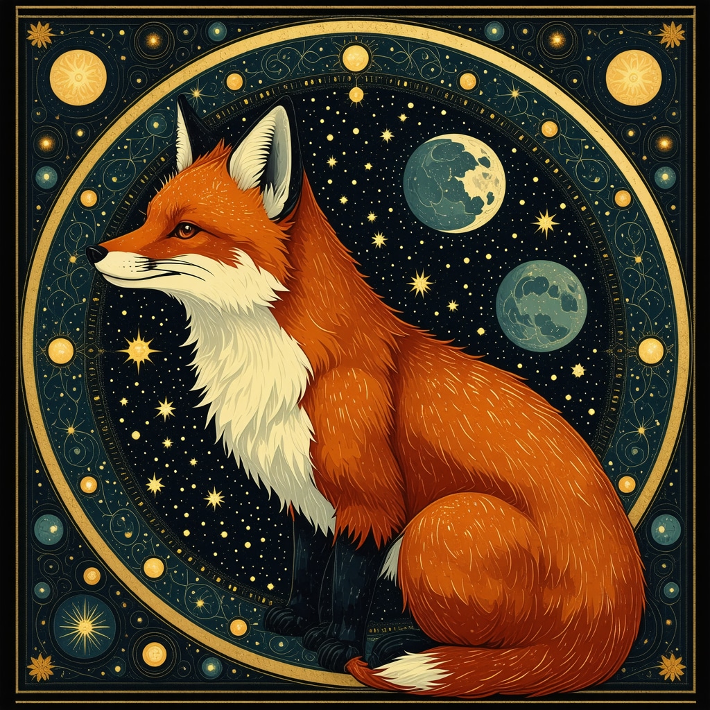 An artistic depiction of a fox symbol in Islamic style, representing wisdom and cunning