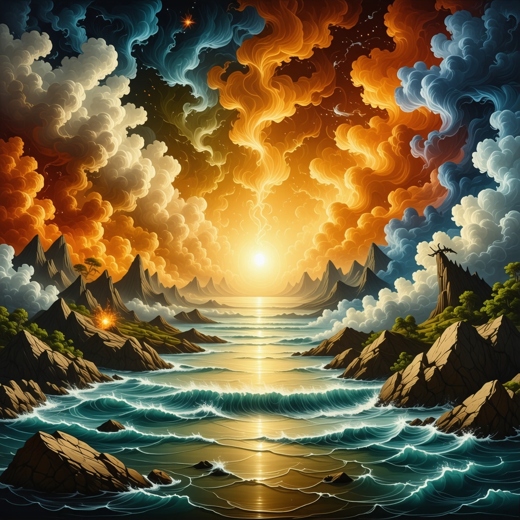 Illustration of natural elements symbolizing spiritual harmony and inner balance.