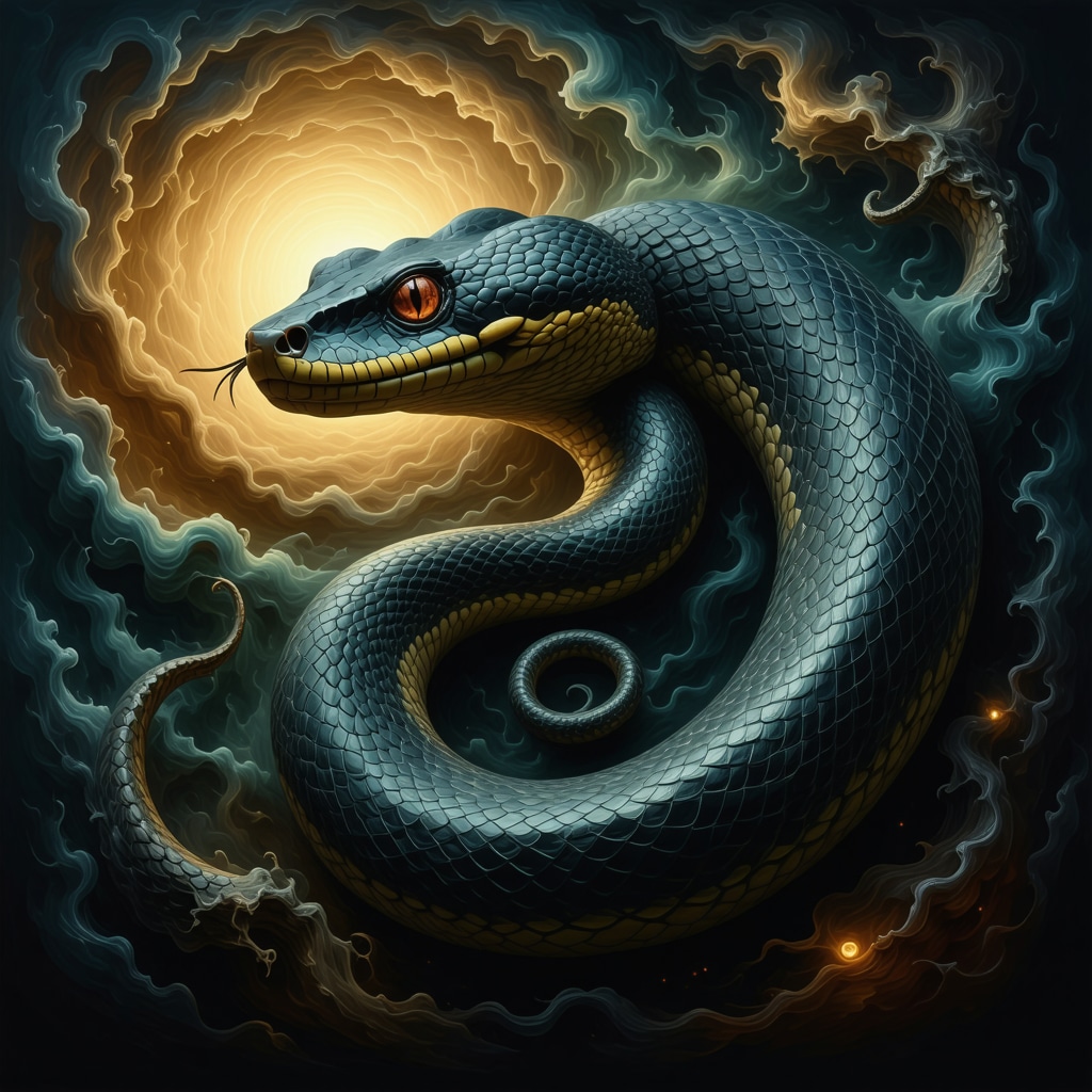 Mystical snake symbol representing spiritual transformation in a dream
