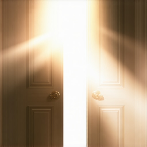 A door open to bright light, representing spiritual awakening and new possibilities.