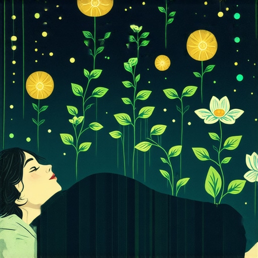 A peaceful sleeper with symbolic dream imagery related to health and healing.