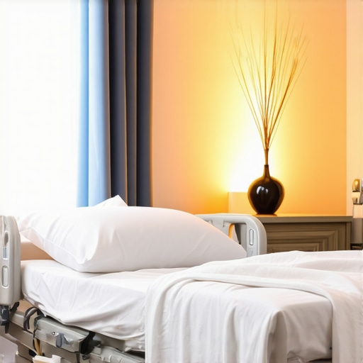 A serene hospital room with spiritual symbols and calming light, symbolizing inner healing.