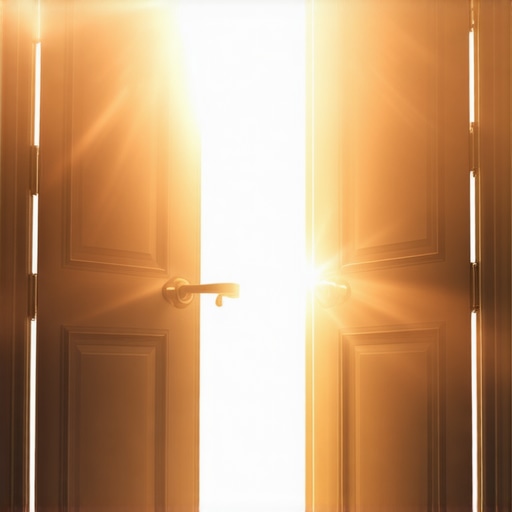 Open door with light, symbolizing spiritual journey.