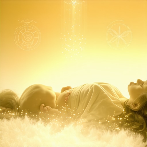 A peaceful person dreaming with spiritual symbols around, representing a dream about a baby.
