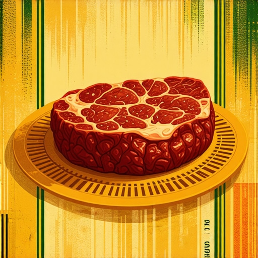 Islamic style illustration of dreaming about meat with spiritual symbols.